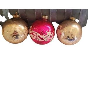 Shiny Brite Vintage Christmas Ornament Silver Pink Mercury Glass Bulbs 3 Piece